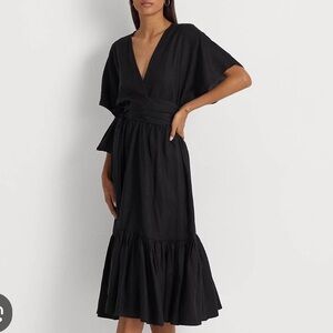 Lauren Ralph Lauren Linen Wrap Style Midi Dress black size 6